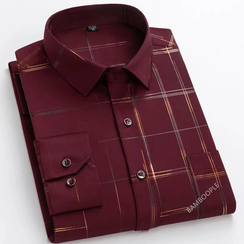 Men's Print Shirt Autumn Spring Long Sleeve Thin Non Iron Fashion Business Causal Social Anti-wrinkle Plaid Slim Fit Chemise Hom