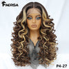 Latisha 13X6 HD Synthetische Spitzenfrontperücke lockig vorgezupfte Lace-Frontal-Perücke mit Pony für Damen, Highlights mit Babyhaar, 24 Zoll