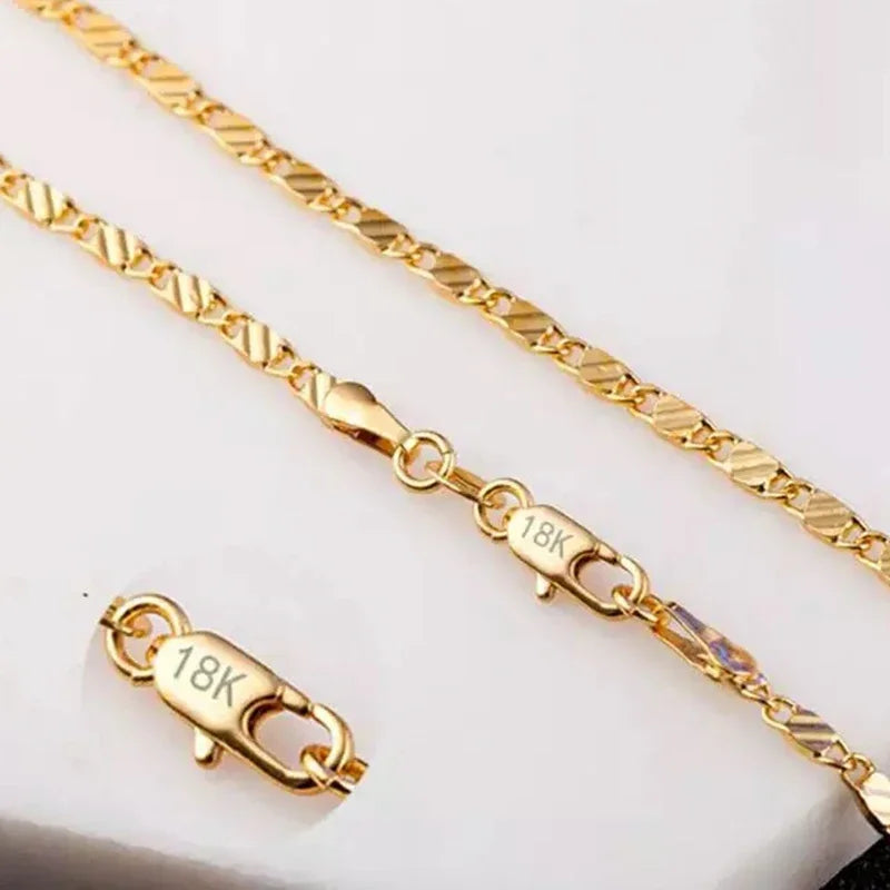 Modische 18K Gold Halskette 2MM 16/18/20/22/24/26/28/30 Zoll Seitenkette Halskette für Damen Herren Schmuck 925 Silber Halskette