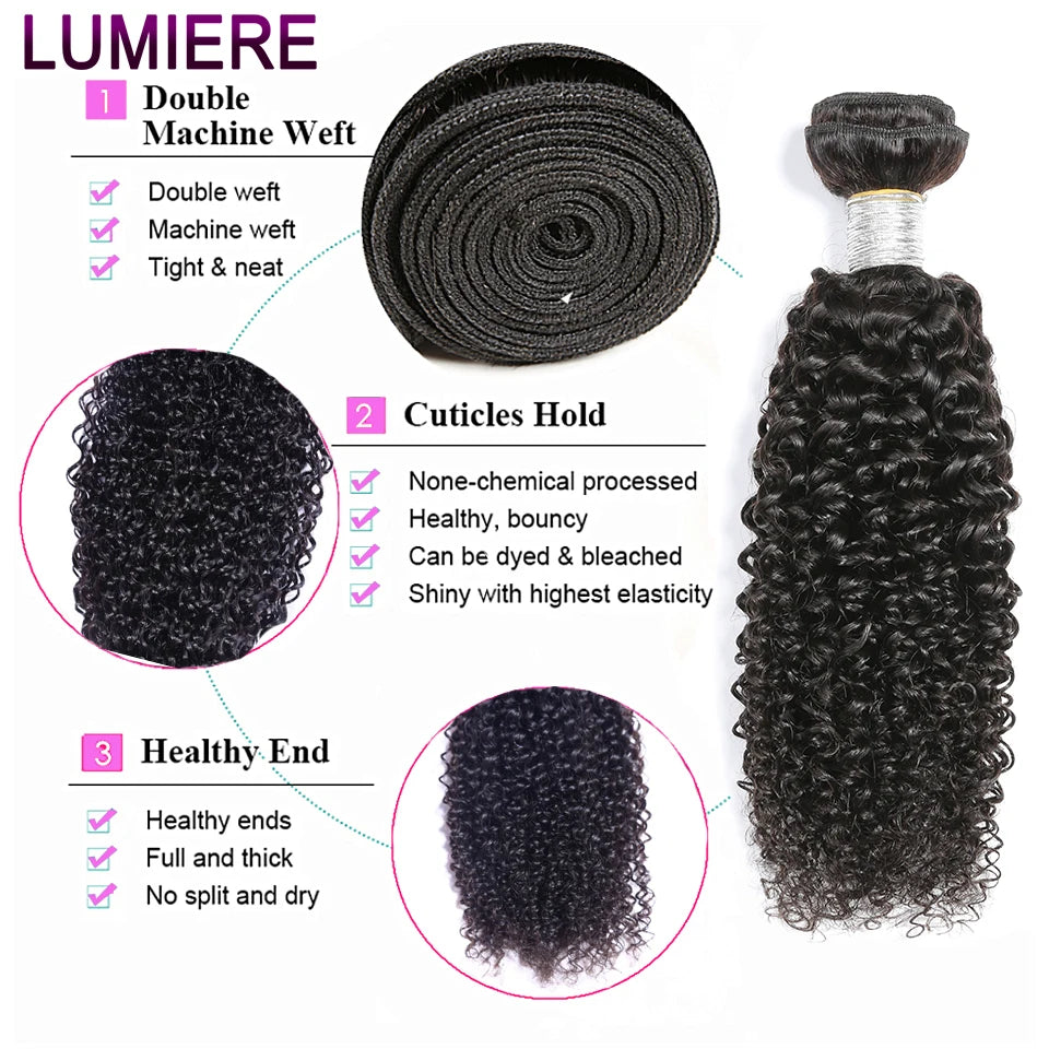 Mongolian Afro Kinky Curly Human Hair Bundles With Closure Deep Curly Hair Weave Bundles With Frontal Closure Hair Extensions