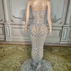 Charming Bright Crystal Dress Sexy Luxury Beaded Rhinestone Tulle Evening Dress Prom Party Dress Noble Wedding Wedding Dress