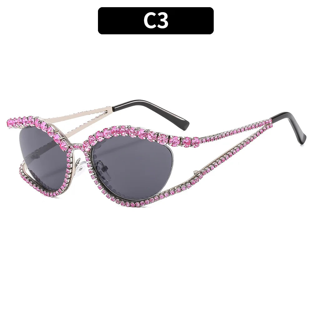 XJiea 2024 Designer Strass-Sonnenbrille für Damen Luxusmarken-Mode-Steampunk-Herrenbrille Party-Strand-Schatten-Accessoire