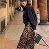 TRAFZA 2024 Women Fashion Leopard Print Skirt Vintage High Waist Midi Skirts Elegant Women Summer Casual Streetwear Skirt
