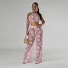 Women Two Piece Pant Sets Sexy Hollow Out Vest Sleeveless Tanks Tops Splice Long Pants Drawstring Streetwear Summer 2025