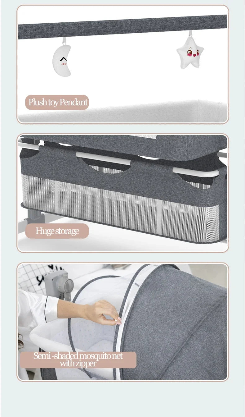 Babybett Babywiege Neugeborenen Beistellbett Tragbares Reisebett mit Moskitonetz Schlafwiege Baby Schaukelbett