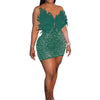 Znaiml Sexy Feathers Rhinestones Backless Diamond Sheer Mesh Bodycon Dresses for Woman Rave Club Birthday Party Night Vestidos
