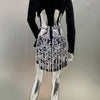 2024 Luxus Diamanten Quasten Sexy Cut-Out Gekerbte Schwarze Minikleid Damen Abendparty Vestido Feiern Club Party Outfit