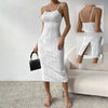 Elegantes weißes Neckholder-Kleid Damen rückenfrei sexy langes Kleid Strandurlaub einfarbige Kleider Frühling Sommer vielseitiger Unterrock