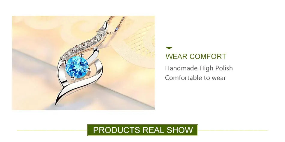 ZDADAN 925 Silver Blue Crystal Necklace Chain For Women Wedding Jewelry