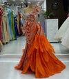 Luxurious Orange Formal Prom Party Dress Aso Ebi Wedding Engagement Gown 3D Lace Feather Long Celebrity Dress Customized 2025