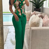 Spring Summer Sleeveless Suit Fashion Print Two Piece Sets Women Sexy V-neck Button Metal Sling Top & Wide Leg Pants Outfits