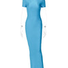 Hugcitar Pure Color O Neck Short Sleeve Slit Sexy Bodycon Slim Maxi Prom Dress 2024 Summer Women Elegant Party Festival Clothes