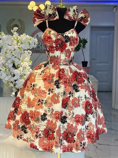 Elegantes A-Linien-Minikleid mit Blumenmuster, Schleife, hoher Taille und schlankmachender Wirkung für Damen, Frühlingsmode, lässiger Rock