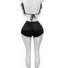 Kricesseen Women's Furry Suits Set 2 Piece Outfits Summer Halter V Neck Backless Crop Top And Stain Matching Shorts Set Clubwear