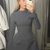 Hugcitar 2024 Frühling O-Ausschnitt Langarm Uni Patchwork Reißverschluss Sexy Bodycon Minikleid Damen Mode Outfits Geburtstagsparty Y2K