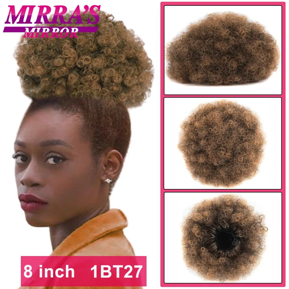 Synthetic Afro Puff Drawstring Ponytail Hair Bun 10 Inch Short Afro Kinkys Curly Afro Bun Extension Hairpieces Large Size