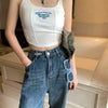 Women Embroid Letter Tank Tops With Bra Pad Casual Camis Y2K Crop Tops For Women Shoulder Belt Iron Ring Tank Tops