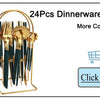 24Pcs Black Handle Golden Cutlery Set Stainless Steel Knife Fork Spoon Tableware Flatware Set Festival Kitchen Dinnerware Gift
