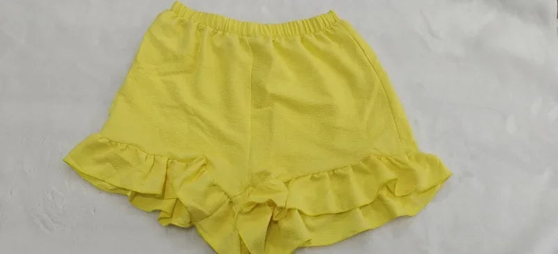 Chic Women Sweet Set Puff Sleeve Crop Tops and Shorts Outfits Solid Stretch Pleated Sexy Summer Girl 2 Two Piece Suit