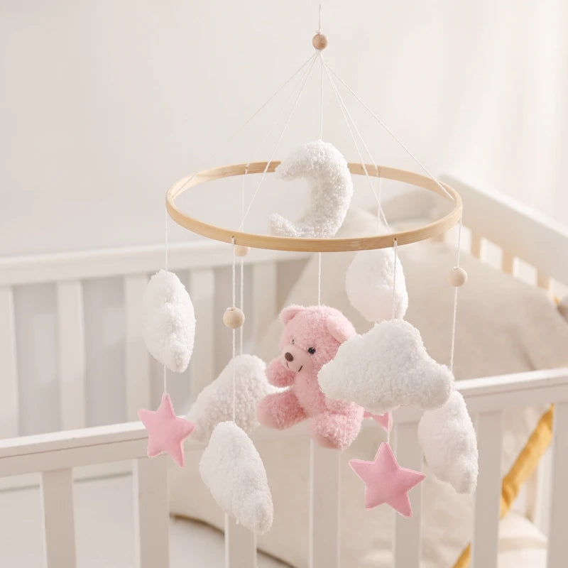 Baby-Kinderbett-Mobile-Rassel-Spielzeug 0-12 Monate Säugling Weicher Filz Teddy Samt Rosa Bär Bettglocke Hängendes Spielzeug Halterung Babybett Mädchen Spielzeug