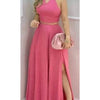 Women's Pink Two Piece Set Halter Collar Crop Top Split Maxi Skirt Ideal for Evening Parties Summer Weddings Chic Outings