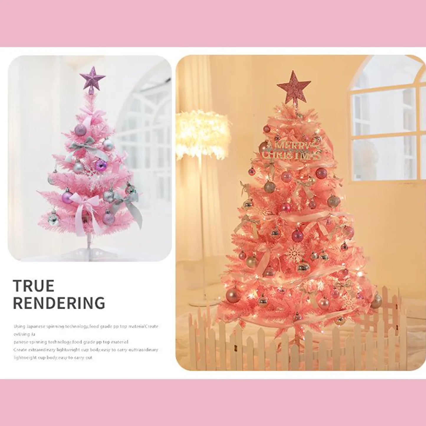 Hot Sale 45/60cm Christmas Tree With lights White/Pink Christmas Tree With Star Christmas Miniature Pine With Ornaments