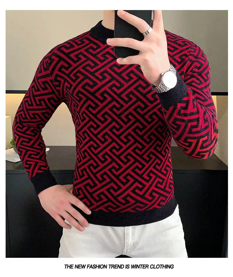 Herbst Winter Samt Strickpullover Herren Langarm Rundhalspullover Slim Fit Business Freizeit Strickwaren Tops Herrenbekleidung
