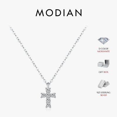 MODIAN D Farbe Moissanit 925 Sterling Silber Kreuz Anhänger Halsketten Funkelnder Labor-Diamant Gliederkette Schmuck für Frauen Geschenke