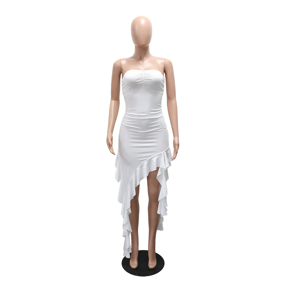 CM.YAYA Women Strapless Sleeveless Ruched Stacked Mini Dress 2025 Summer Beach Vacation Party Birthday Street Sexy Dresses