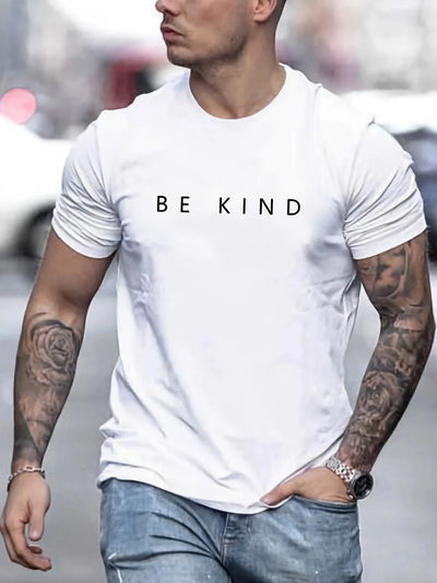Men's Summer Loose Fit  100 Cotton be Kind Print T-shirt Tops O-neck Pactwork Casual T shirts for Men New
