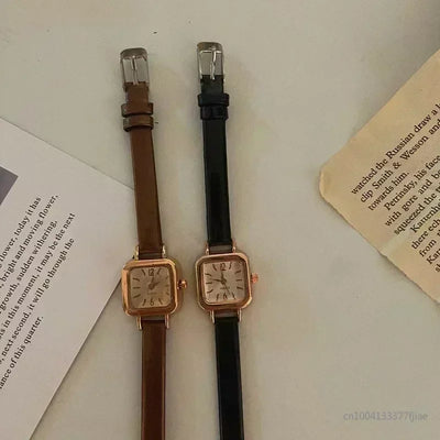 Heißer Verkauf Damenuhr Kleines Quadratisches Zifferblatt Dünnes Lederarmband Damenuhr Elegante Quarz-Damenuhren Lässige Uhr Damen
