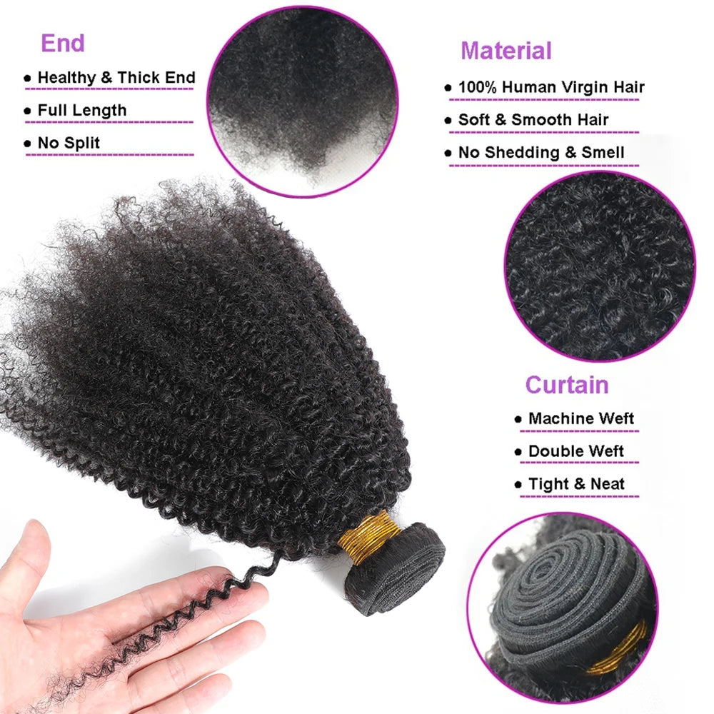 Afro Kinky Curly Bundles Brazilian 1/3 Afro Kinky Human Hair Bundles Deal 8-24" Hair Extensions Curly Human Hair Weave For Women