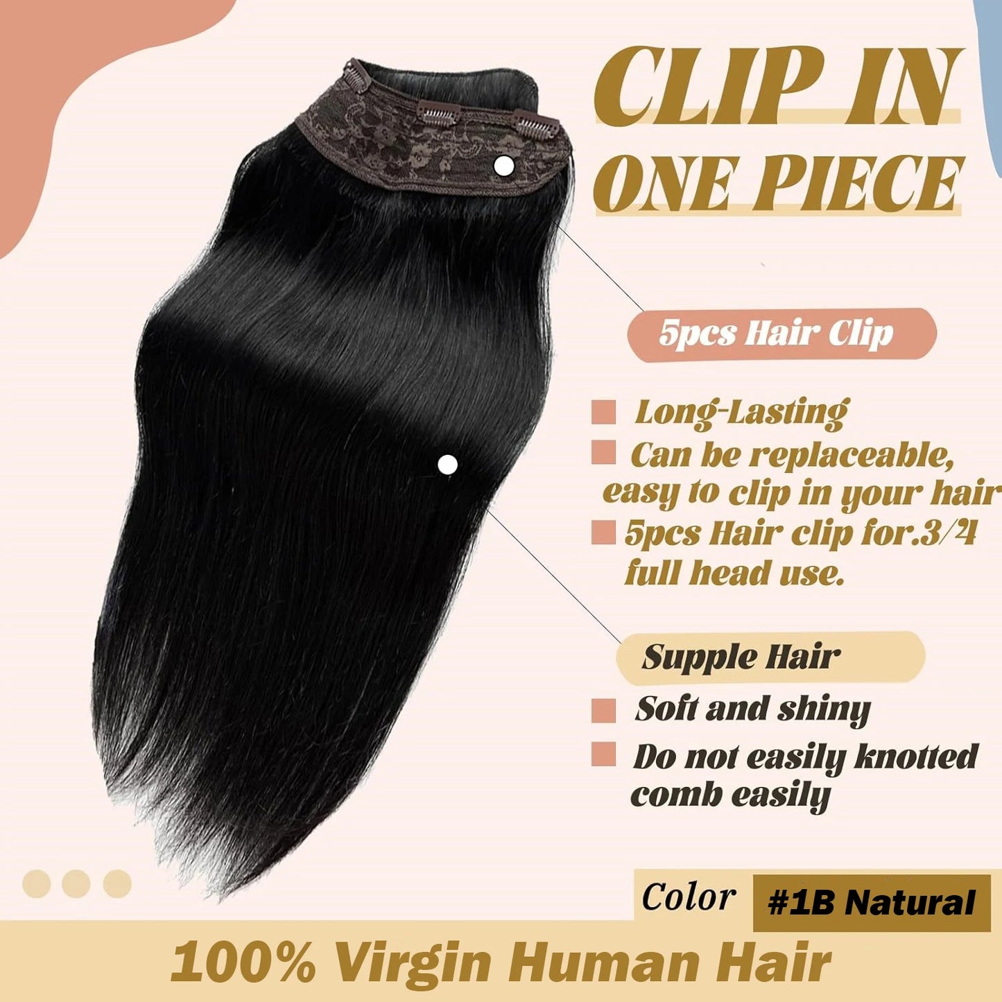 #6 Light Brown Bone Straight Clip In Hair Extensions 1 Piece 5 Clips Full Head One-Piece Clip In Human Hair Extensions 100G/Set