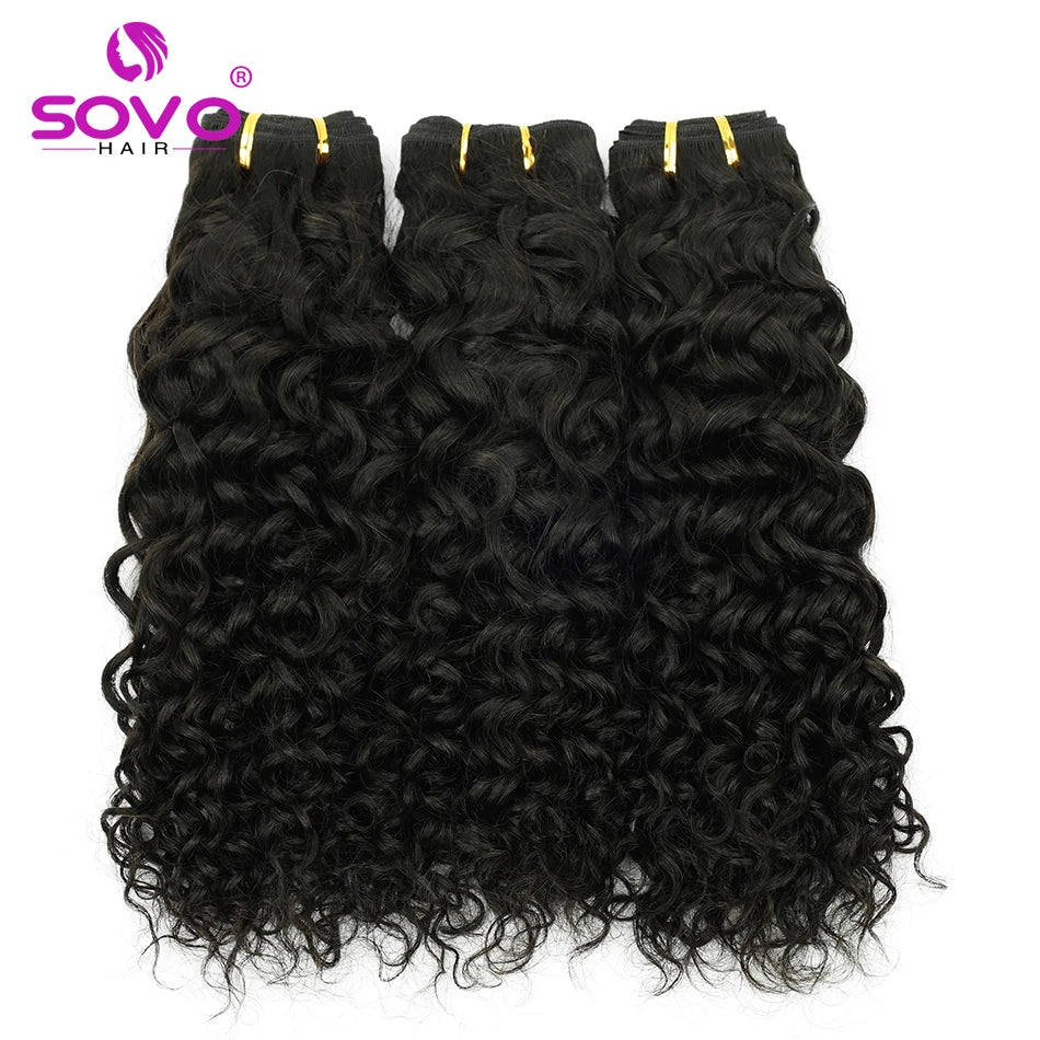SOVO Honey Blonde Water Wave Human Hair Extensions 100 G Highlight P6/613 Natural Wet and Wavy Peruvian Curly Hair Weave Bundles