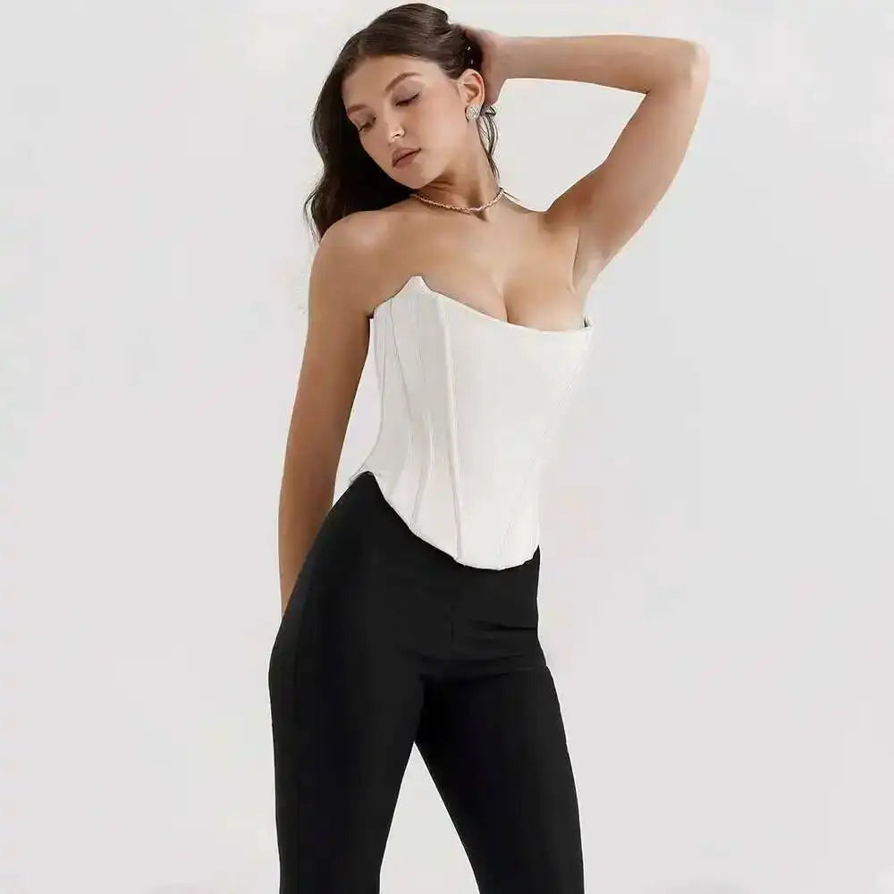 Giyu Sexy Camis Bandage Lace Up Corset Crop Tops Women 2025 Summer Elegant White Camisole Off Shoulder Backless Blusas Femme