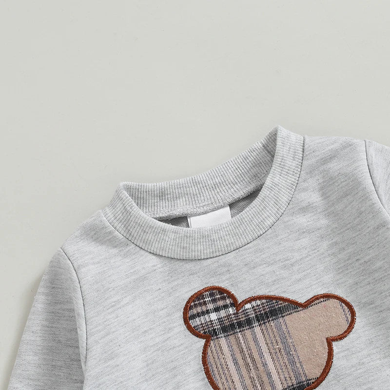 0-24M Baby Girls Autumn Clothes Newborn Toddler Long Sleeve Plaid Bear Pattern Tops Sweatshirt Pants Outfits Tracksuits