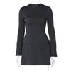 Dulzura Langarm Reißverschluss Bodycon Minikleid mit Taschen Einfarbig Elegantes Outfit Büro Streetwear Damen Herbst Winter Kleidung