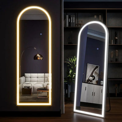 63"x20" Bogenförmiger Ganzkörperspiegel mit Beleuchtung, LED-Spiegel Ganzkörper, Beleuchteter Standspiegel, Ganzkörperspiegel