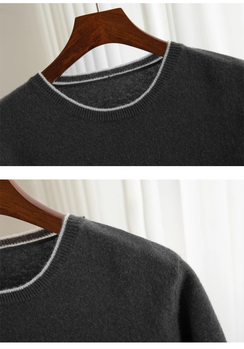 Men's T-shirt 2024 Summer New Knitted Tank Top Fashion Color Block Round Neck Pullover Sweater 100% Pure Wool Short sleeved