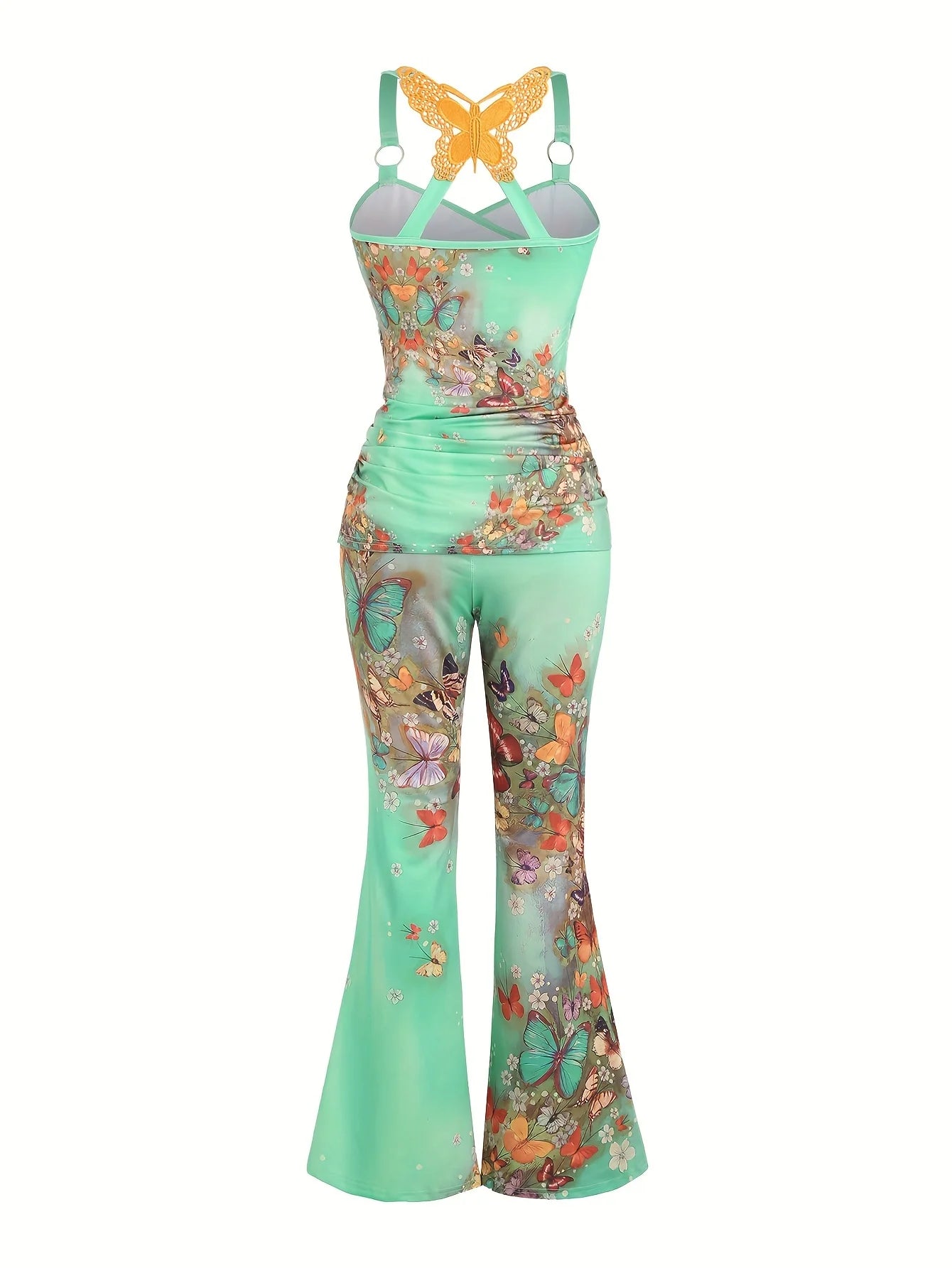 European and American fashion new butterfly lace cross vest and wide-leg trousers two-piece suit