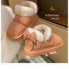 Bow Knot Short Ankle Snow Boots Women Winter Plush And Thick Insulation Waterproof PU Cotton Household Shoes Home Slipper Women