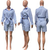 Two Piece Short Sets Women Striped Single Breasted Cardigan Blouses Shorts Elastic Waist Shirt Suit Casual Outwear Summer