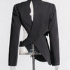 TWOTWINSTYLE Hollow Out Backless Slimming Blazers For Women Notched Collar Long Sleeve Spliced Button Irregular Blazer Female