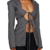 TWOTWINSTYLE Patchwork Lace Up Hohl-Blazer für Damen mit gekerbtem Kragen, langen Ärmeln, Tunika, Designer-Blazer, weibliche Mode Neu