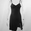 Sexy Sommer Minikleid Damen Neue Schwarze Mode Streetwear Ärmellos Rückenfrei Falten Split Kleid Elegantes Party Spaghetti-Träger A-Linien-Kleid