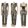 Two Pieces Women Pant Sets Print Matching Set Drawstring Pockets Sleeveless Top Elastic Waist Pants Slim Fit Casual 2026 Spring