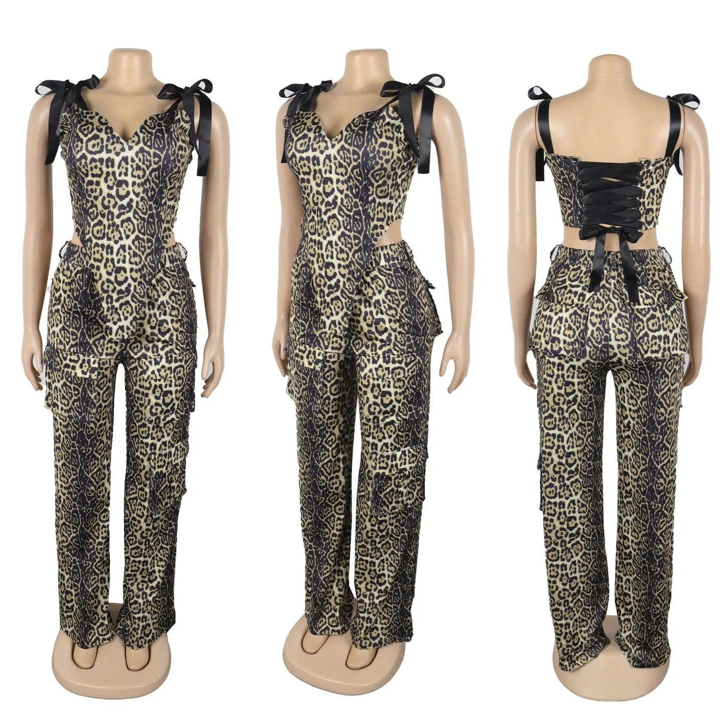 Two Pieces Women Pant Sets Print Matching Set Drawstring Pockets Sleeveless Top Elastic Waist Pants Slim Fit Casual 2026 Spring