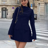 Dulzura Langarm Reißverschluss Bodycon Minikleid mit Taschen Einfarbig Elegantes Outfit Büro Streetwear Damen Herbst Winter Kleidung