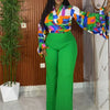 Wmstar Plus Size Two Piece Sets Wholesale Long Sleeve Print Top and Wide Leg Pants Matching Suit Fall Clothing Dropshopping