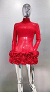 2024 New Sexy Mesh See through Stereoscopic Flowers Red Mini Evening Dress Sweet Woman Birthday Party Dress Performance costume